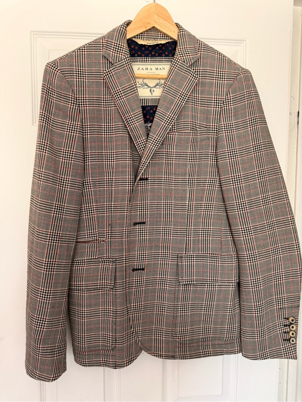 Zara Gray Glen Plaid Sport Coat with Red Windowpane